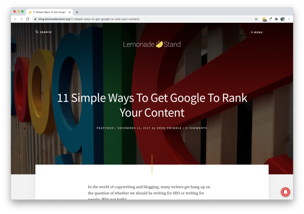 Lemonade Stand Blog - 11 Simple Ways to Get Google to Rank Your Content