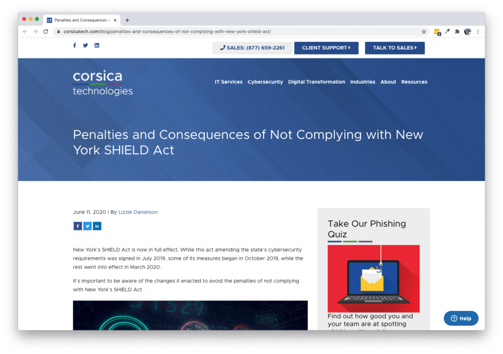 Corsica Technologies Blog - Penalties and consequences of not complying with New York shield act