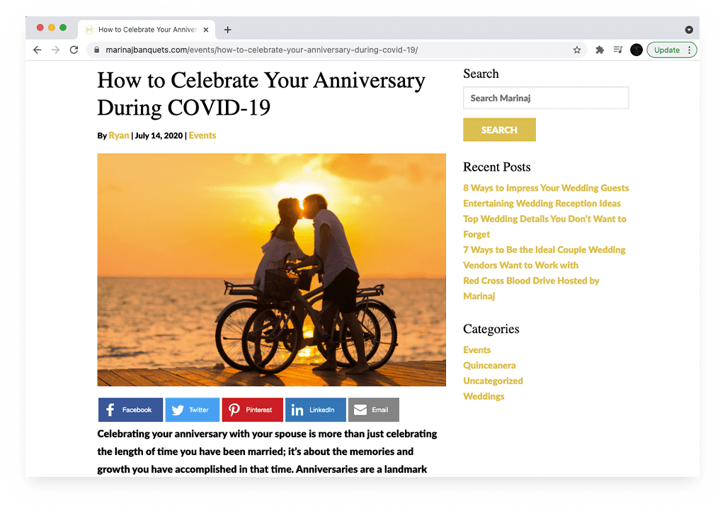 Marinaj Banquets Blog - How To celebrate your anniversary during covid-19